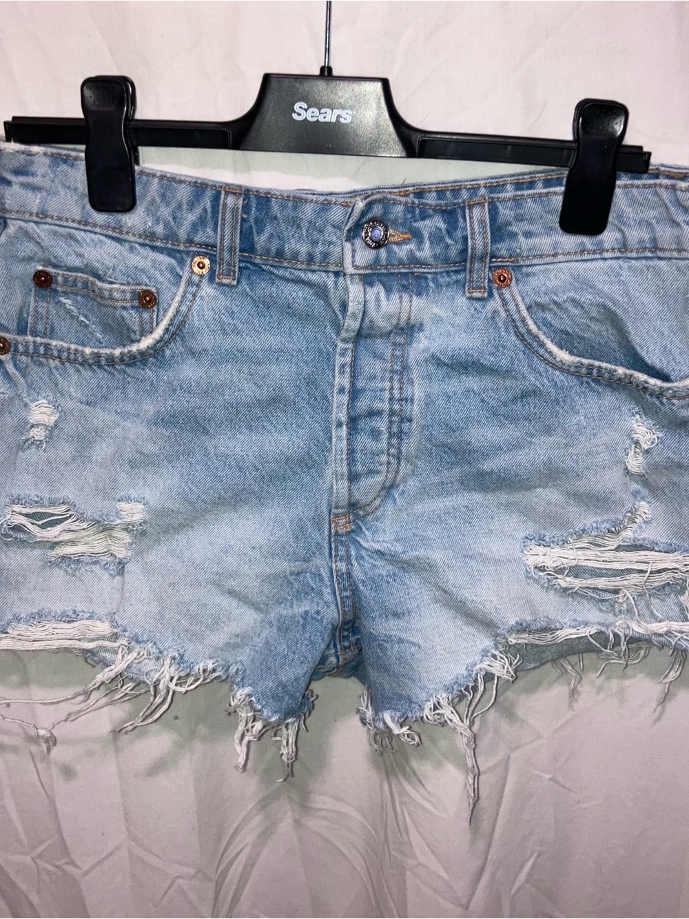 Zara Light Blue Distressed Denim Shorts